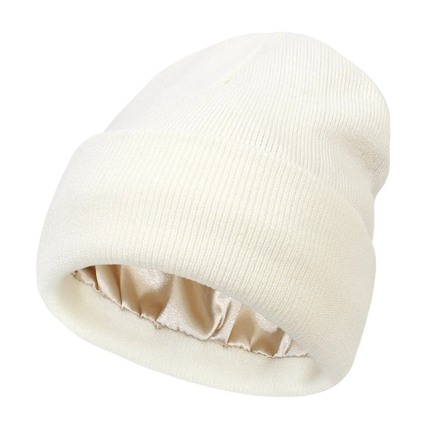 Silk Lined Winter Beanie Wool Hair Friendly Hat