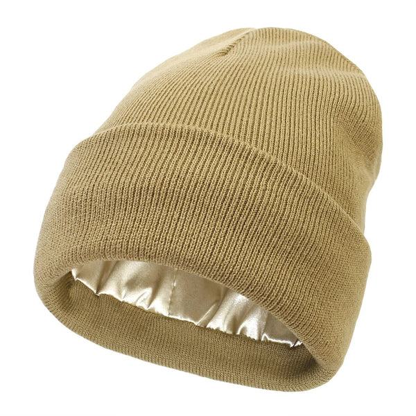 Silk Lined Winter Beanie Wool Hair Friendly Hat