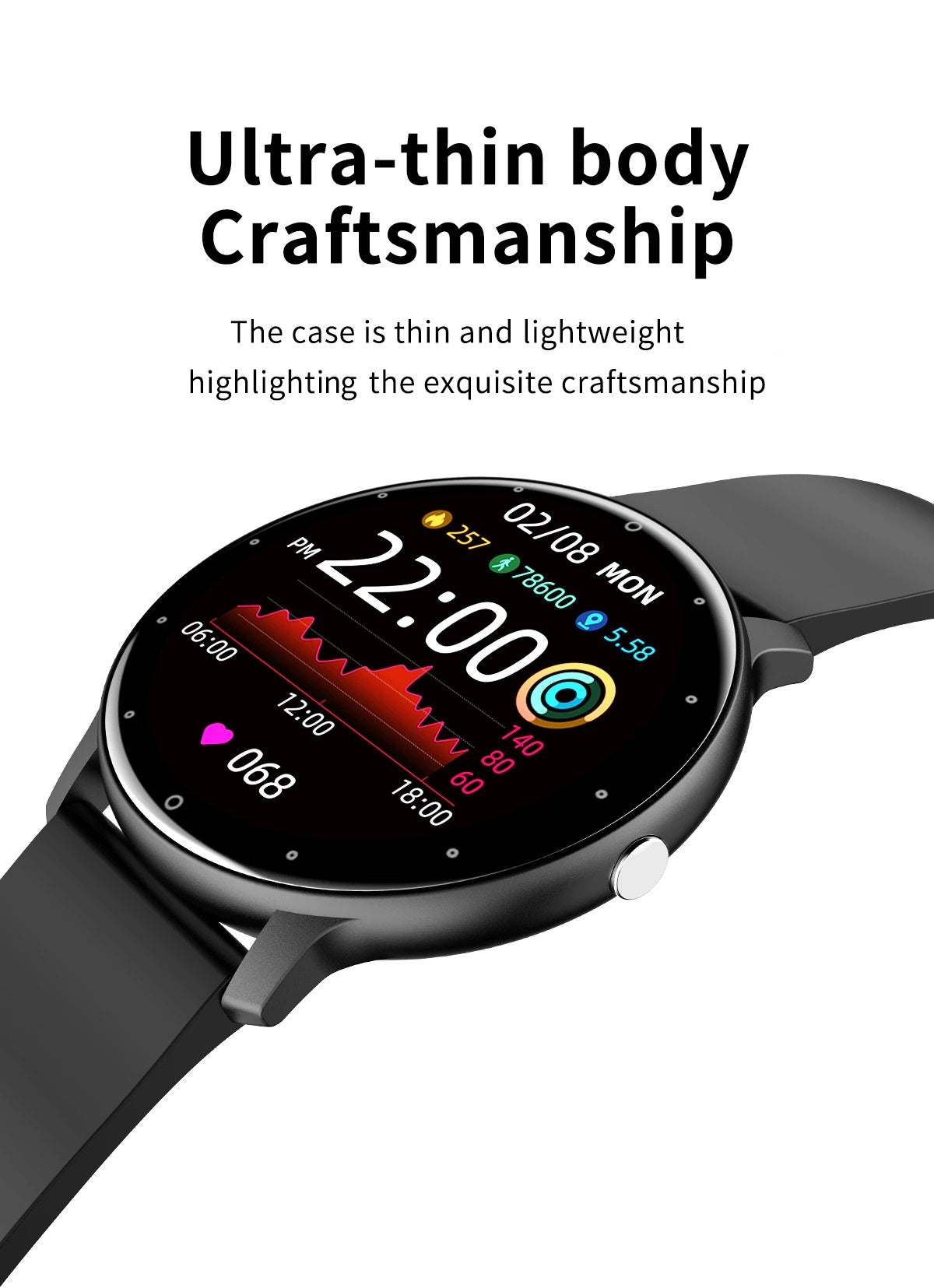 Slim Smartwatch with Fitness Tracking and Full Touchscreen