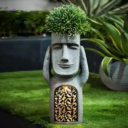 Solar LED Face Planter Decorative Garden Pot
