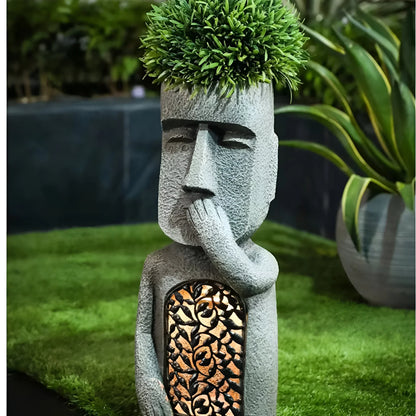 Solar LED Face Planter Decorative Garden Pot