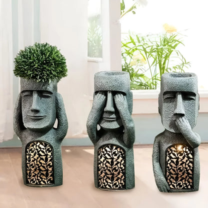 Solar LED Face Planter Decorative Garden Pot