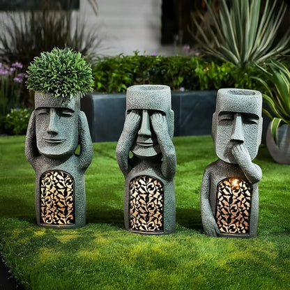 Solar LED Face Planter Decorative Garden Pot