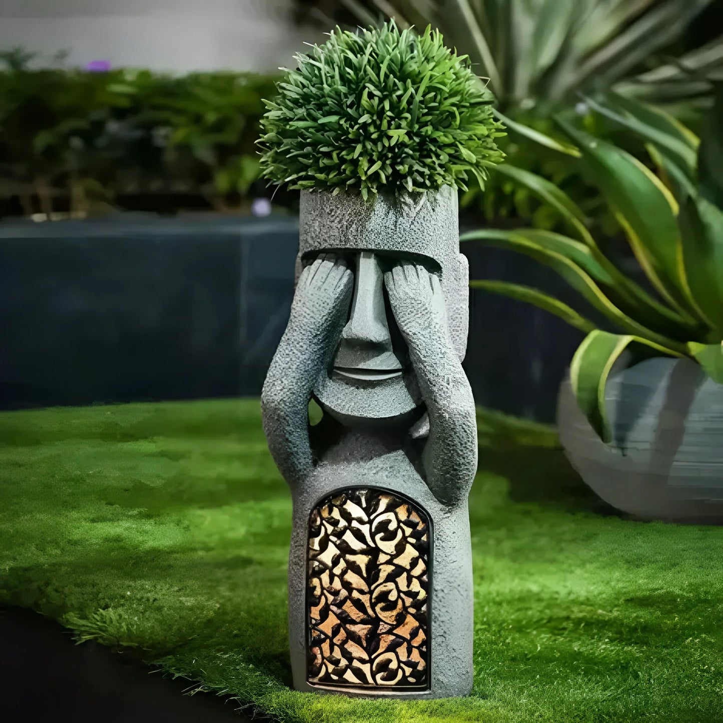 Solar LED Face Planter Decorative Garden Pot