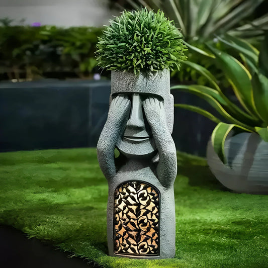 Solar LED Face Planter Decorative Garden Pot