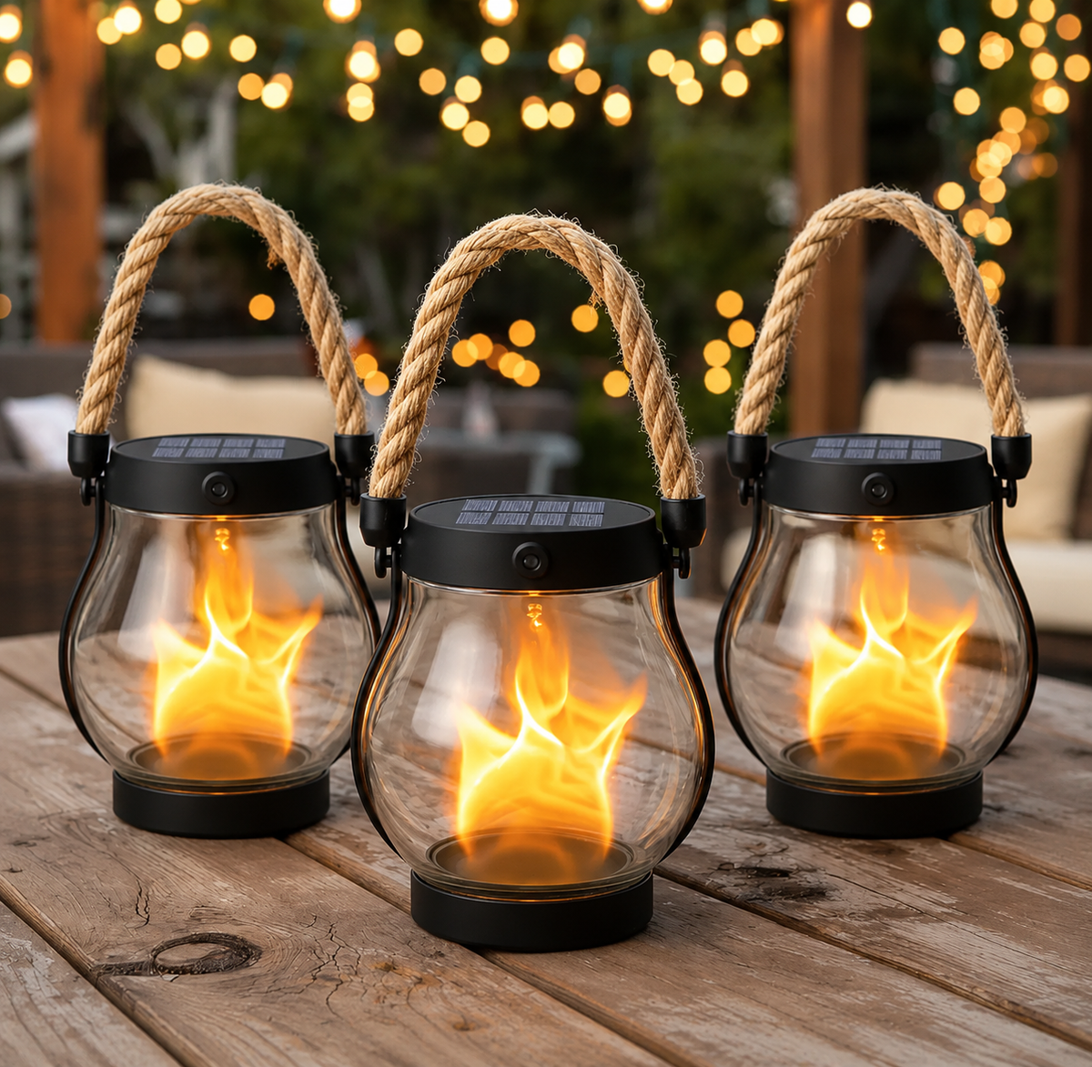 Solar LED Flame Lantern Outdoor Garden Light