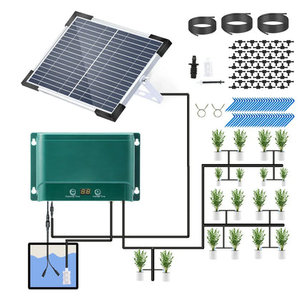 Solar Powered Drip Irrigation Kit with Automatic Timer for Up to 50 Plants