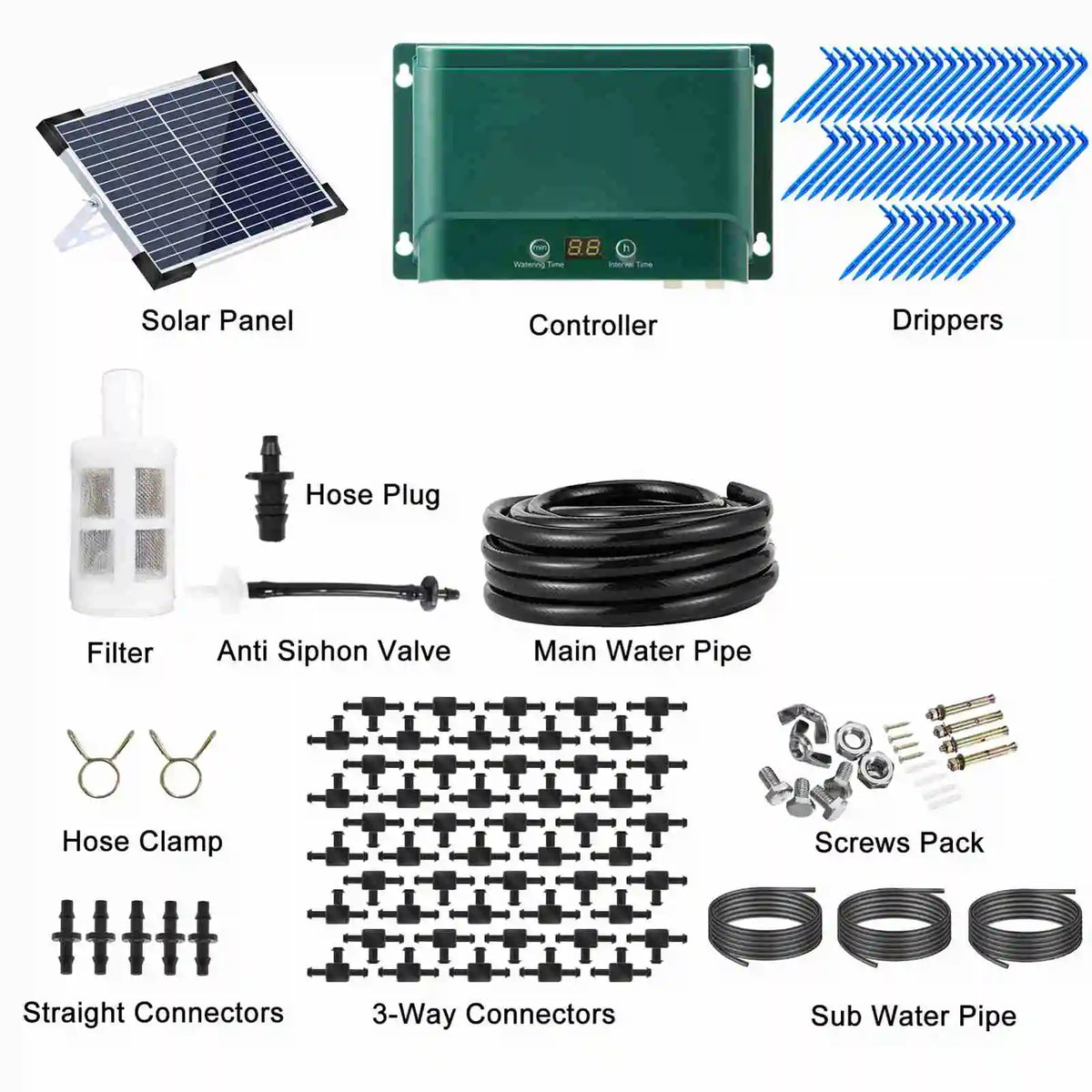 Solar Powered Drip Irrigation Kit with Automatic Timer for Up to 50 Plants