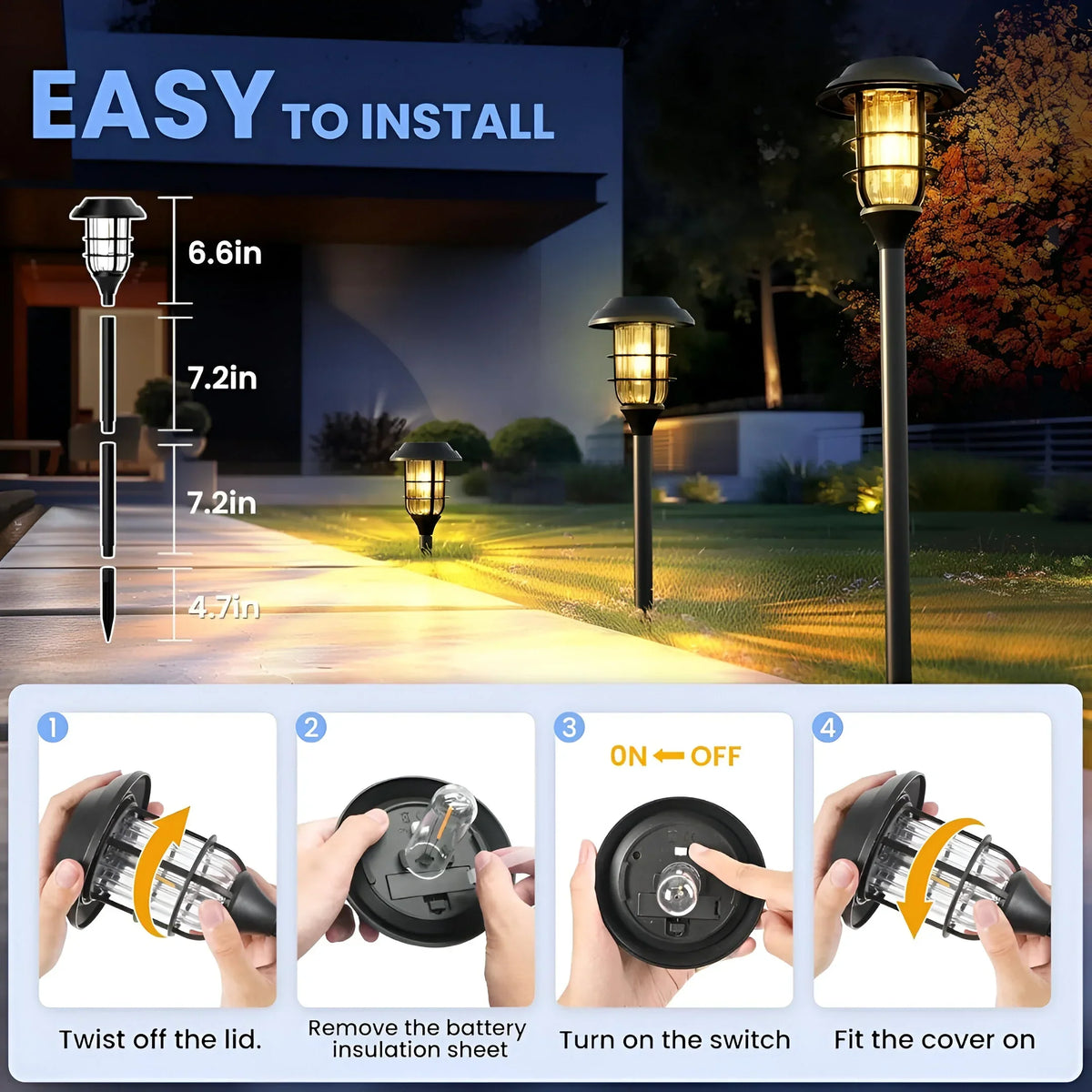 Solar Powered LED Garden Path Lights 6 Pack