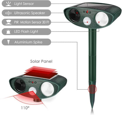 Solar Powered Ultrasonic Animal Repeller with Motion Sensor