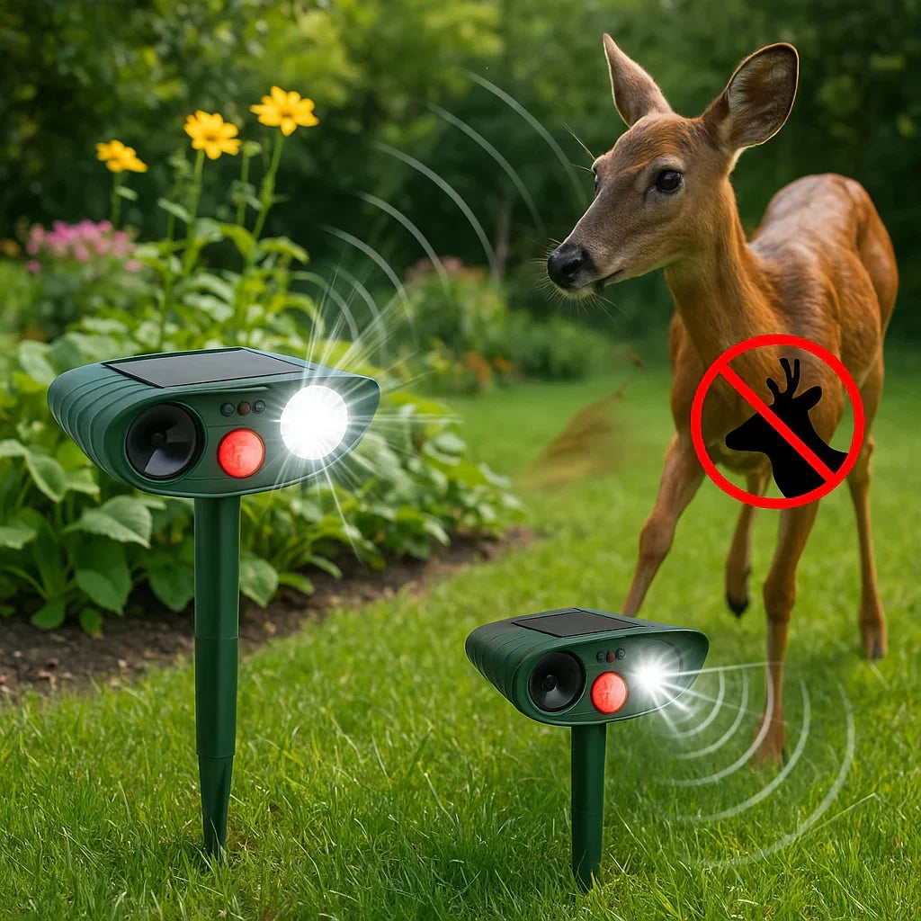 Solar Powered Ultrasonic Animal Repeller with Motion Sensor