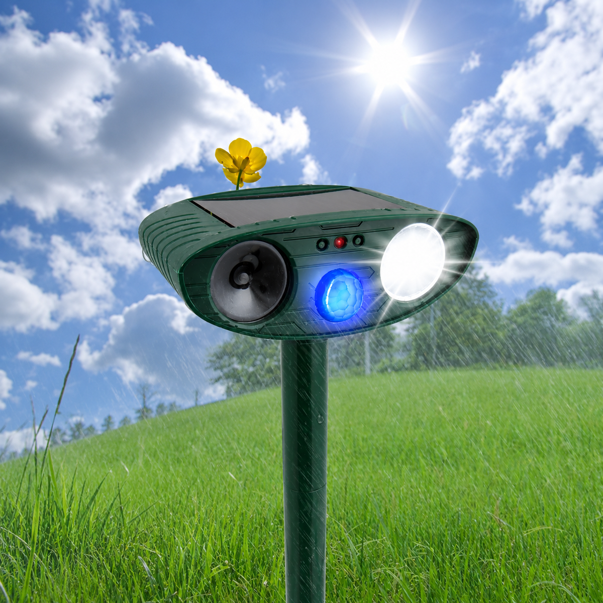 Solar Powered Ultrasonic Animal Repeller with Motion Sensor