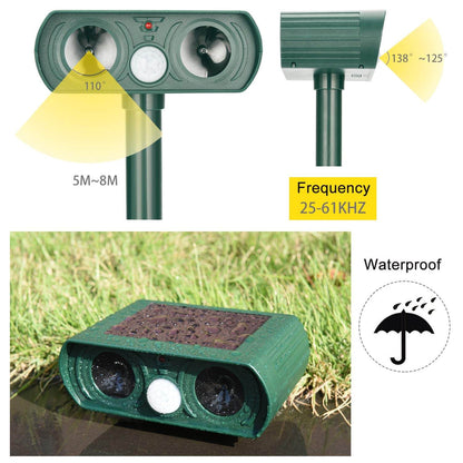 Solar Powered Ultrasonic Animal Repeller with PIR Motion Sensor