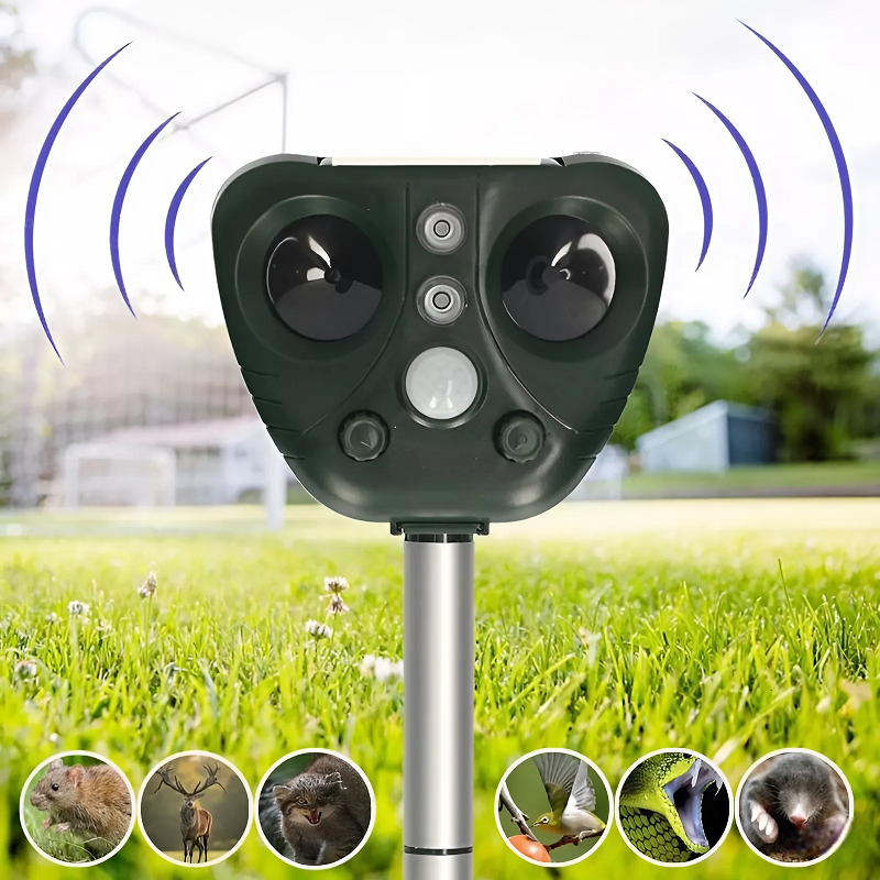 Solar Powered Ultrasonic Bird Repeller with LED Flashing Deterrent