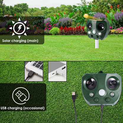 Solar Powered Ultrasonic Bird Repeller with LED Flashing Deterrent