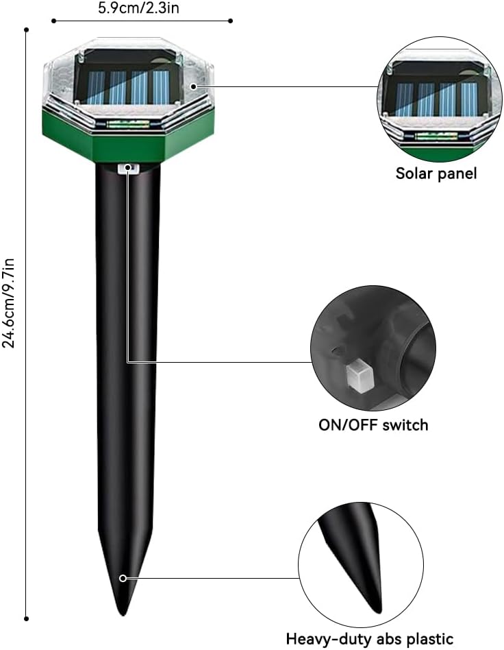 Solar Powered Ultrasonic Mole Repellent Stakes Pack of 4