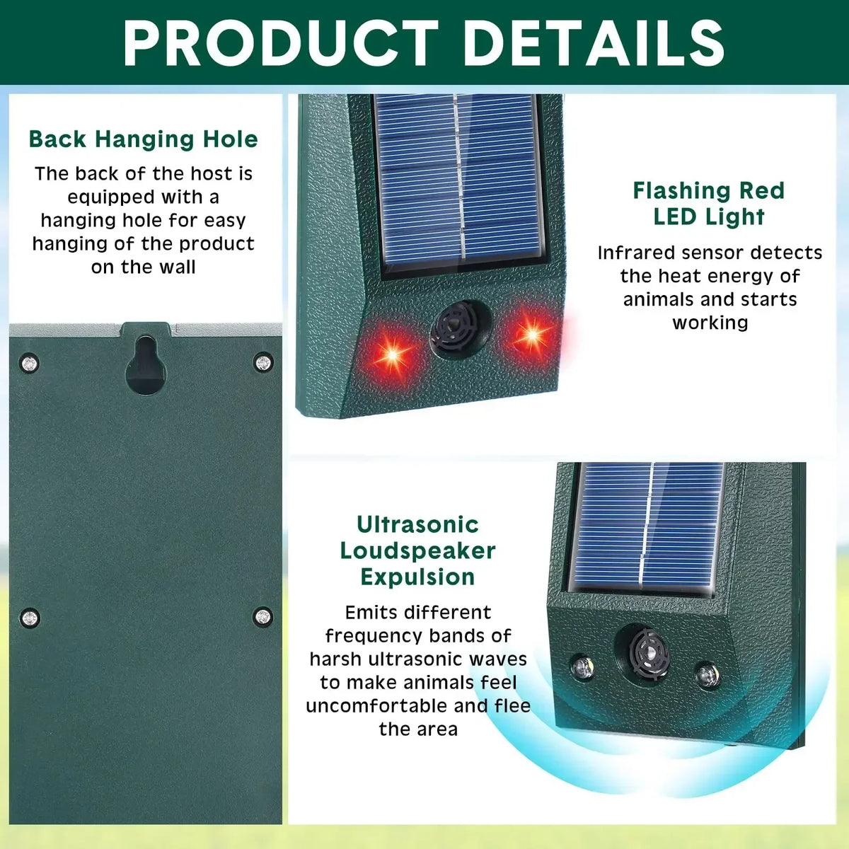 Solar Ultrasonic Bird Repeller with Motion Sensor