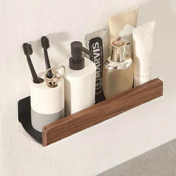 Solid Wood Adhesive Bathroom Wall Shelf Organizer