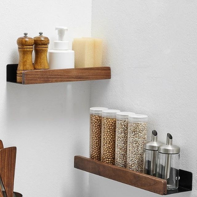 Solid Wood Adhesive Bathroom Wall Shelf Organizer