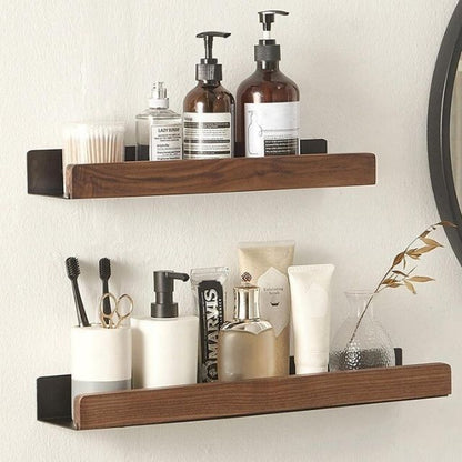 Solid Wood Adhesive Bathroom Wall Shelf Organizer