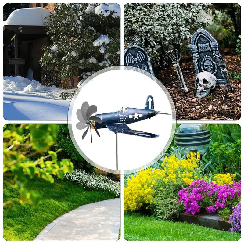 Stainless Steel Airplane Wind Spinner Garden Decor