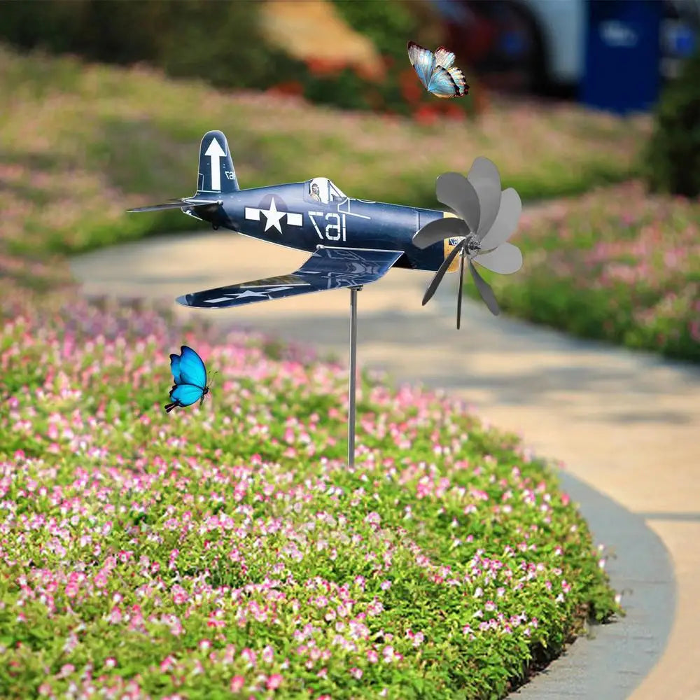 Stainless Steel Airplane Wind Spinner Garden Decor