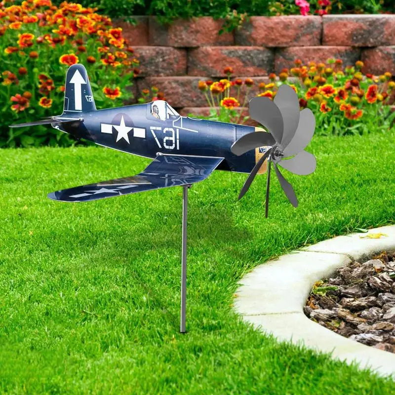 Stainless Steel Airplane Wind Spinner Garden Decor