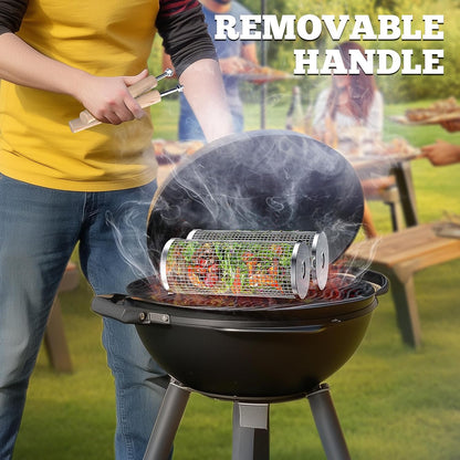 Stainless Steel BBQ Grill Basket Set with Wooden Handles
