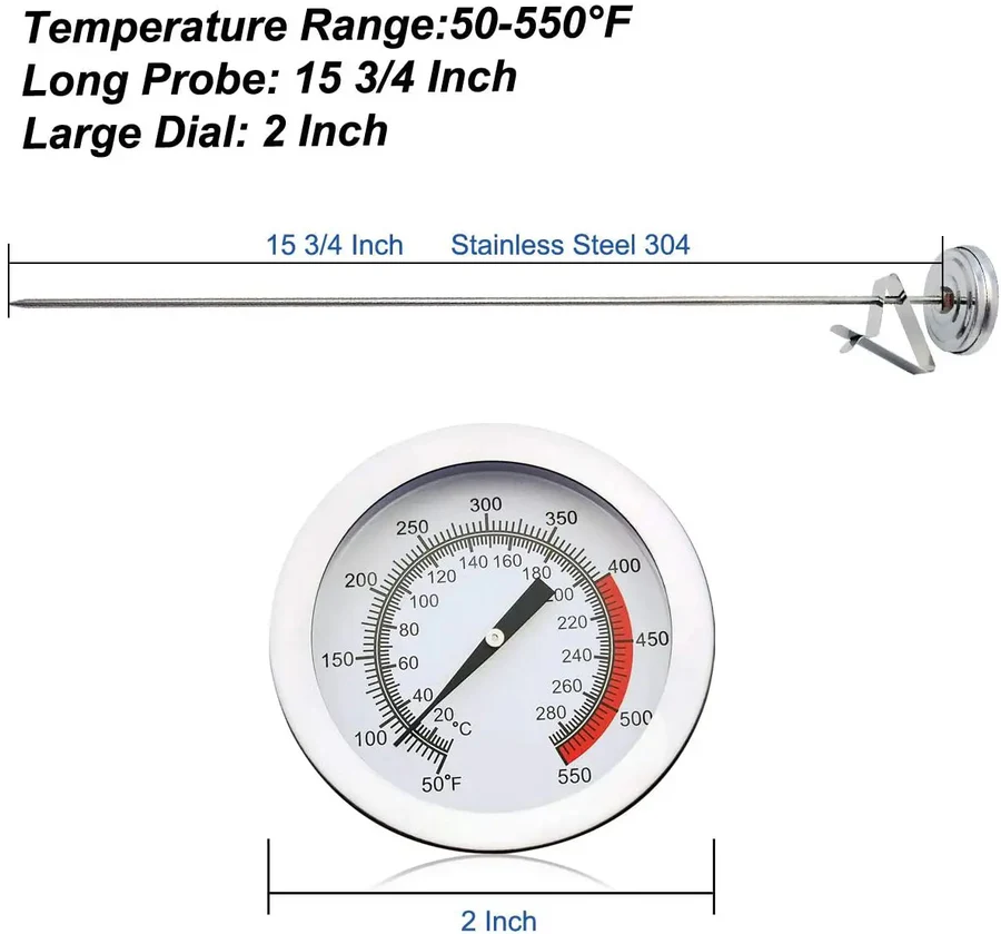 Stainless Steel Deep Fry Thermometer with 16 Inch Long Probe