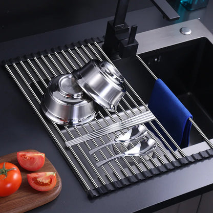 Stainless Steel Foldable Dish Drying Rack for Kitchen Sink