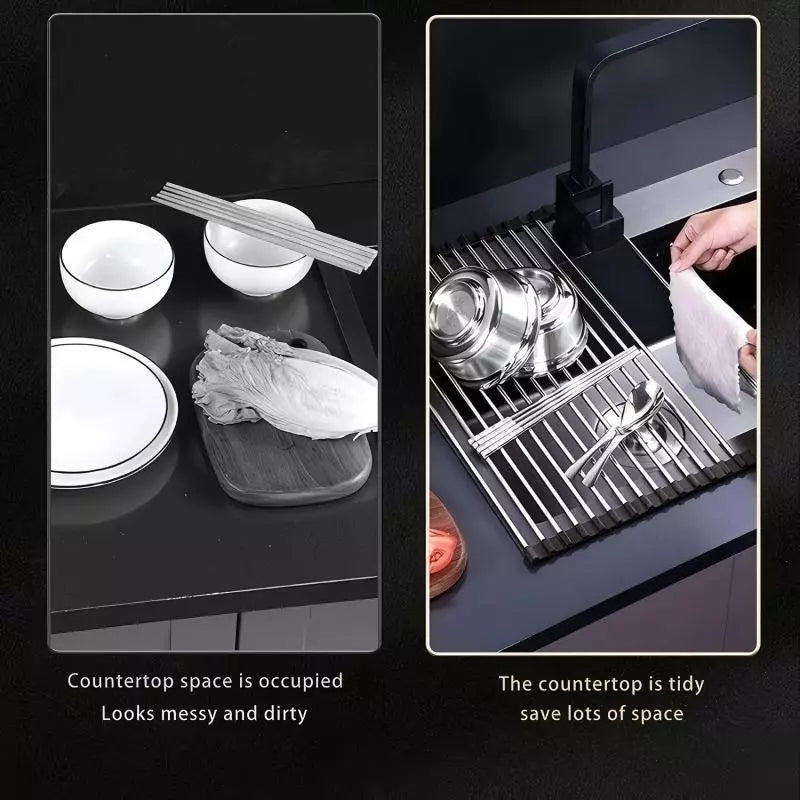 Stainless Steel Foldable Dish Drying Rack for Kitchen Sink
