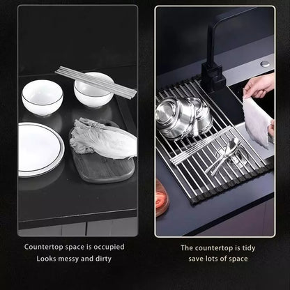 Stainless Steel Foldable Dish Drying Rack for Kitchen Sink