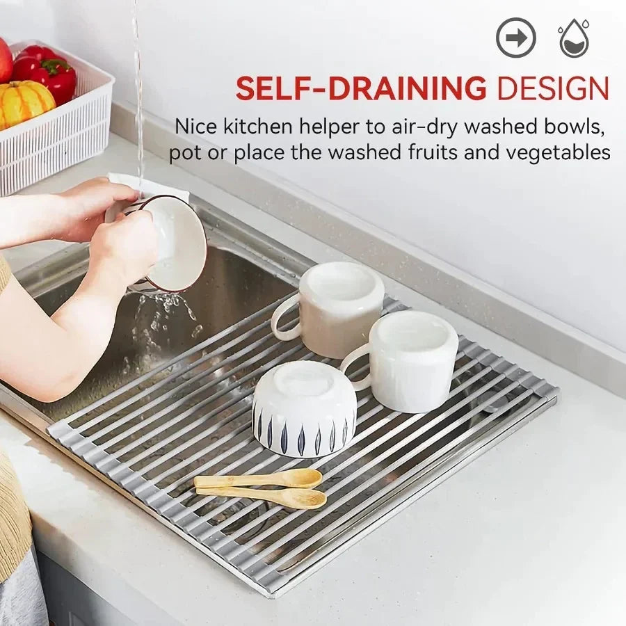 Stainless Steel Foldable Dish Drying Rack for Kitchen Sink