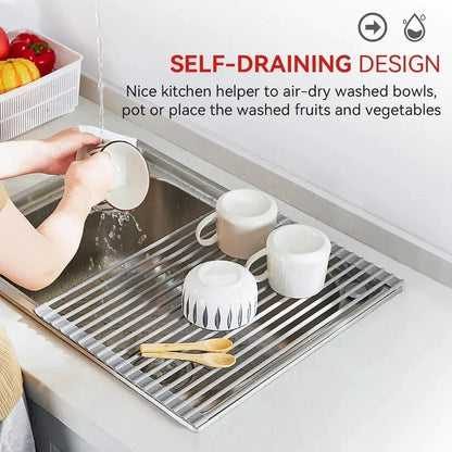 Stainless Steel Foldable Dish Drying Rack for Kitchen Sink