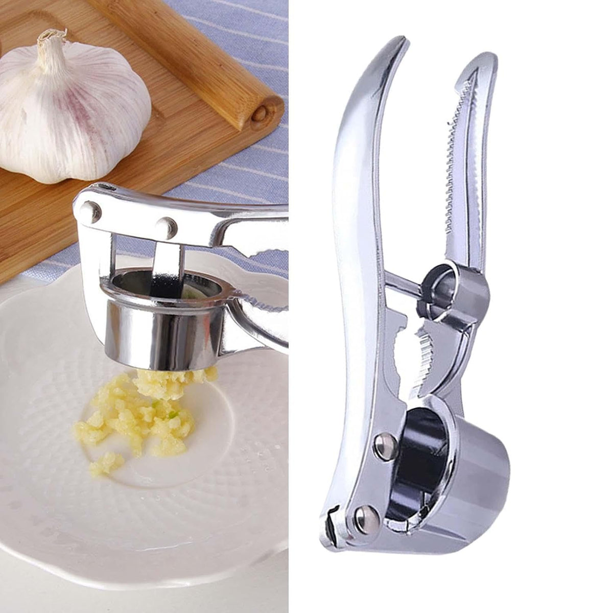 Stainless Steel Garlic Press with Ergonomic Handle