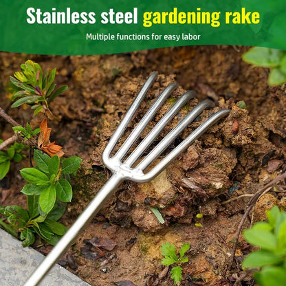 Stainless Steel Hand Garden Rake with Non Slip Handle