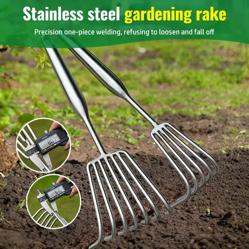 Stainless Steel Hand Garden Rake with Non Slip Handle