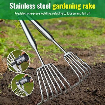 Stainless Steel Hand Garden Rake with Non Slip Handle