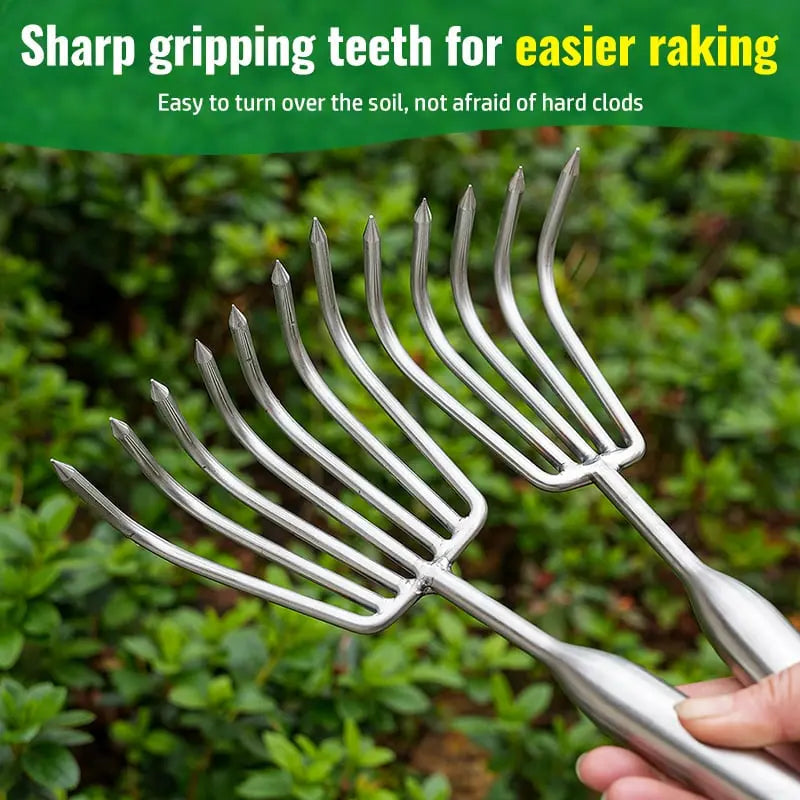 Stainless Steel Hand Garden Rake with Non Slip Handle