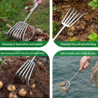 Stainless Steel Hand Garden Rake with Non Slip Handle