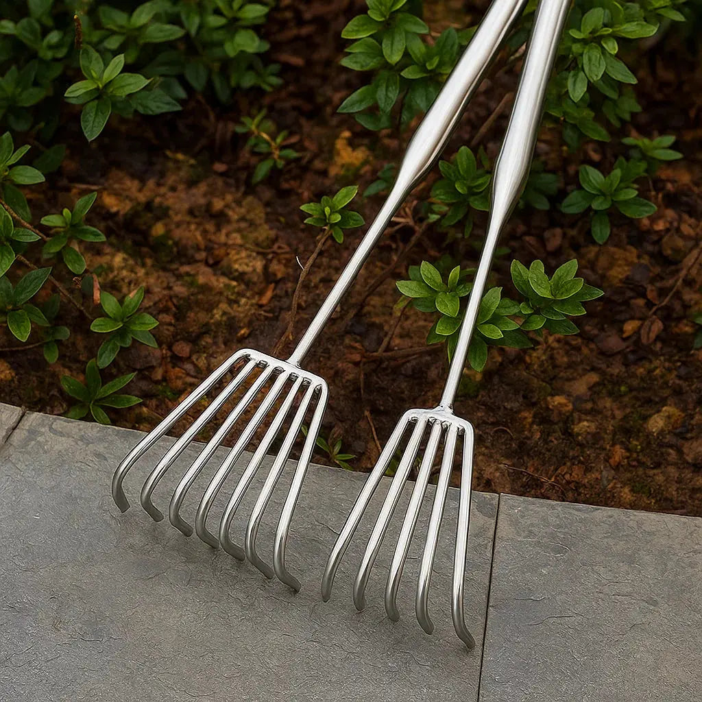 Stainless Steel Hand Garden Rake with Non Slip Handle