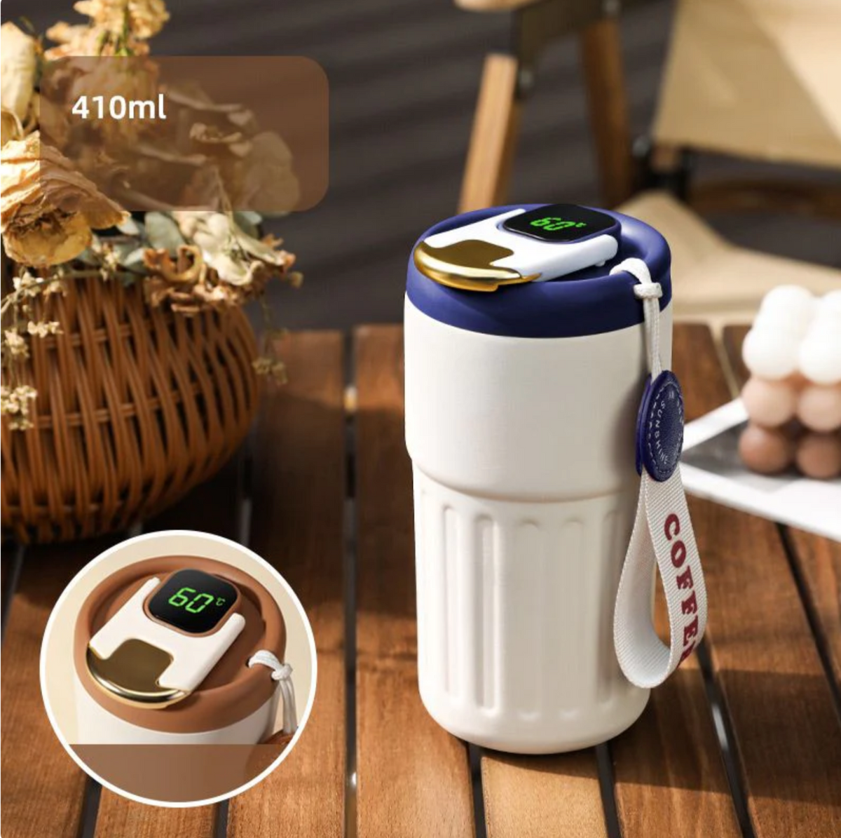 Stainless Steel Insulated Travel Coffee Mug with Temperature Display