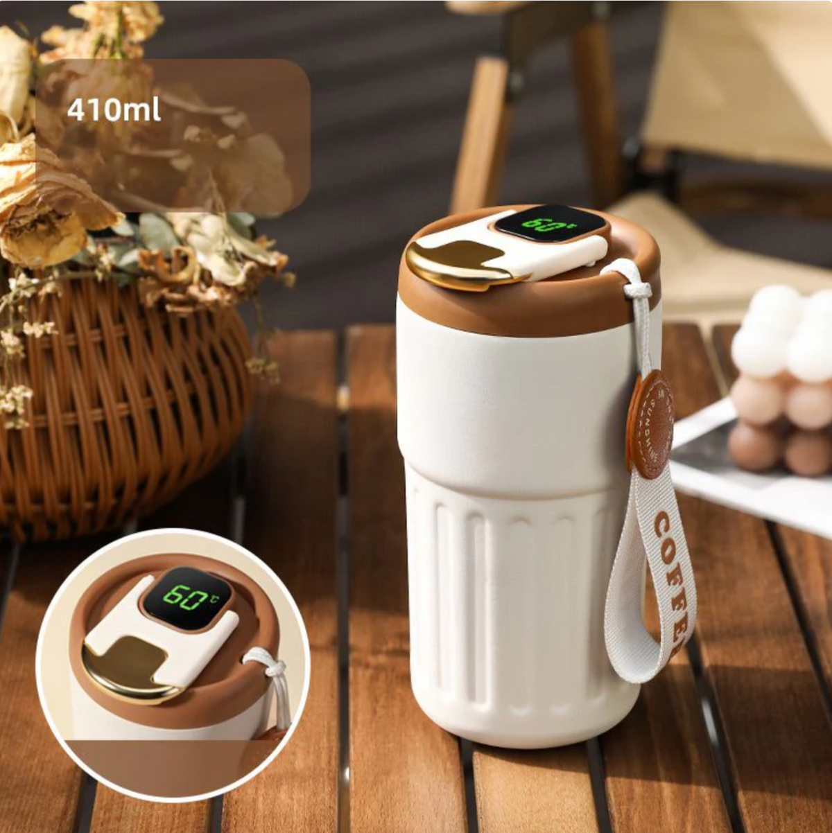 Stainless Steel Insulated Travel Coffee Mug with Temperature Display