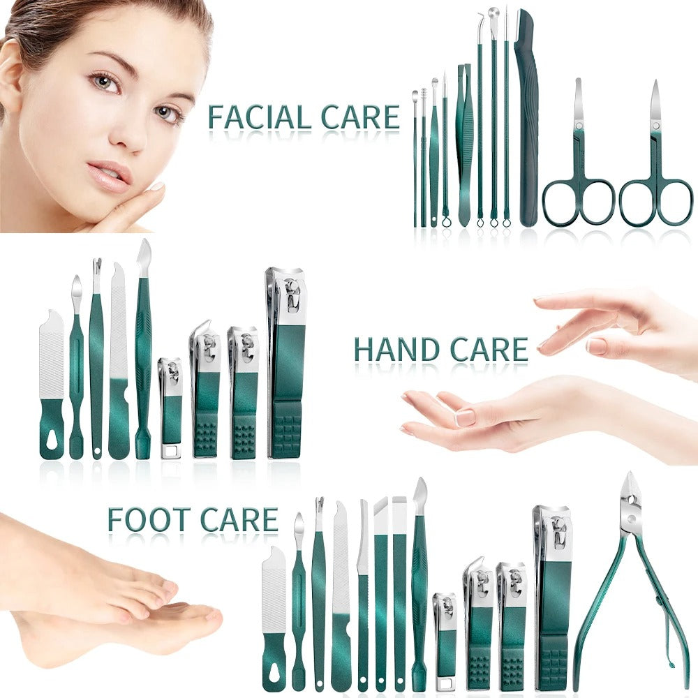 Stainless Steel Manicure Pedicure Grooming Kit 7 13 or 24 Piece Set
