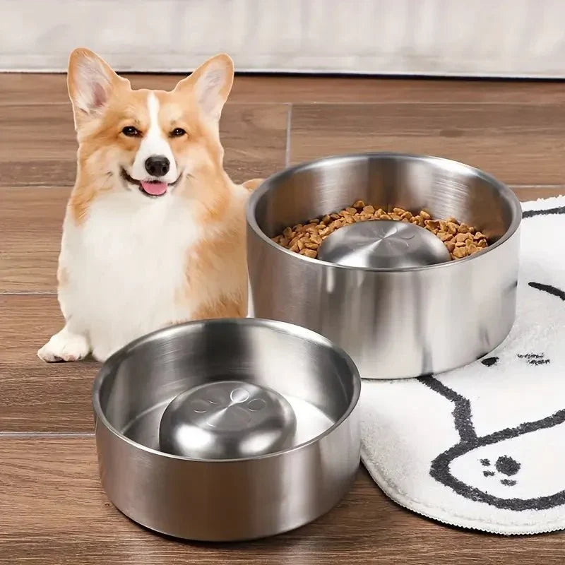 Stainless Steel Slow Feed Dog Bowl