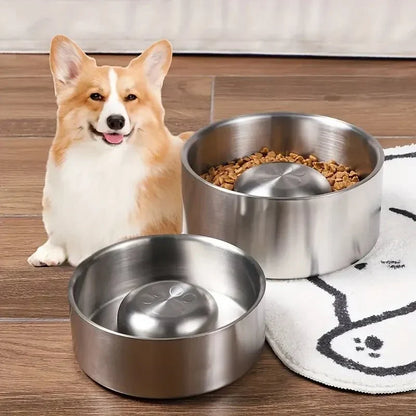 Stainless Steel Slow Feed Dog Bowl