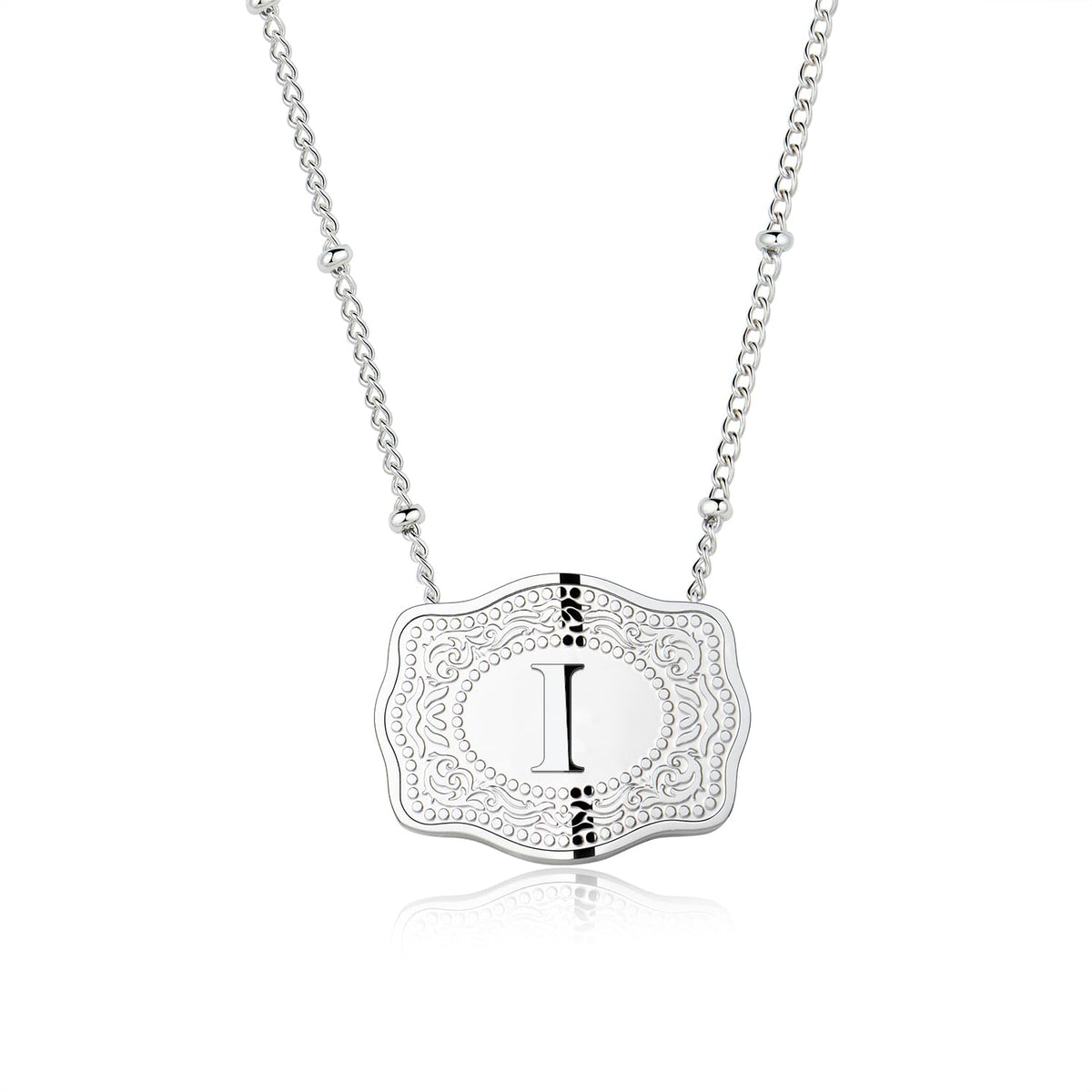 Stainless Steel Western Belt Buckle Initial Necklace