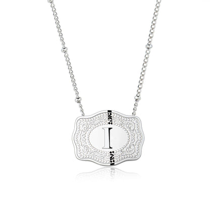 Stainless Steel Western Belt Buckle Initial Necklace