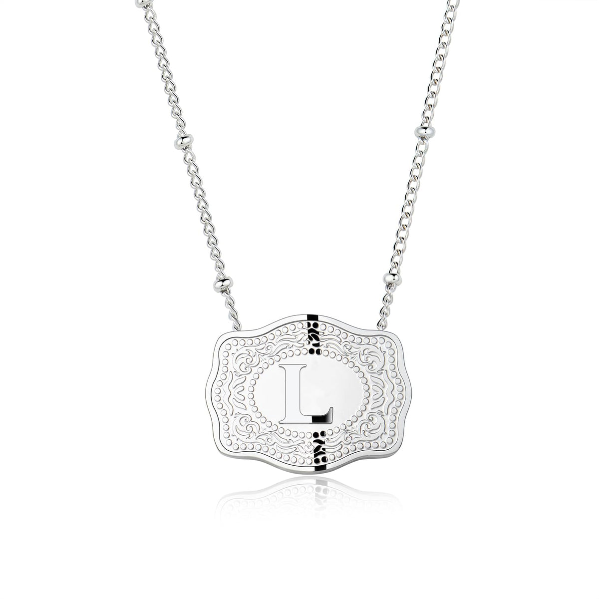 Stainless Steel Western Belt Buckle Initial Necklace