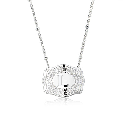 Stainless Steel Western Belt Buckle Initial Necklace